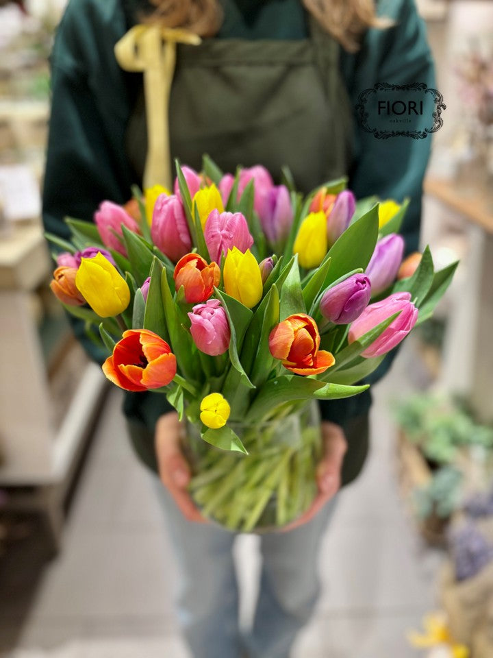 Rainbow Tulip Collective in a Vase