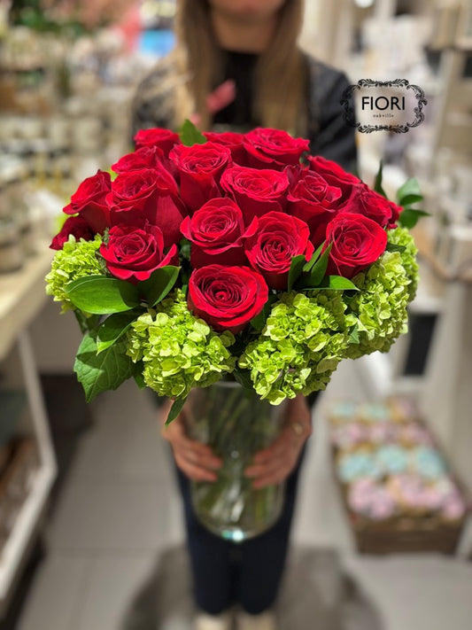 Valentine's Day Rose - Hydrangea Collective in a Vase